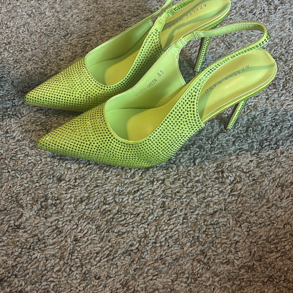 Amina Muaddi Green Crystal Embellished Heels